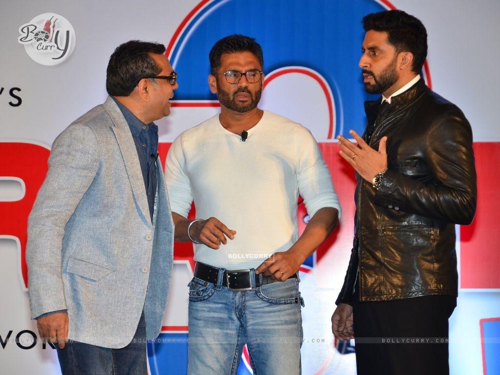 1024x768 Wallpaper Rawal, Suniel Shetty and Abhishek Bachchan were snapped at the Launch of Hera Pheri 3 size:1024x768