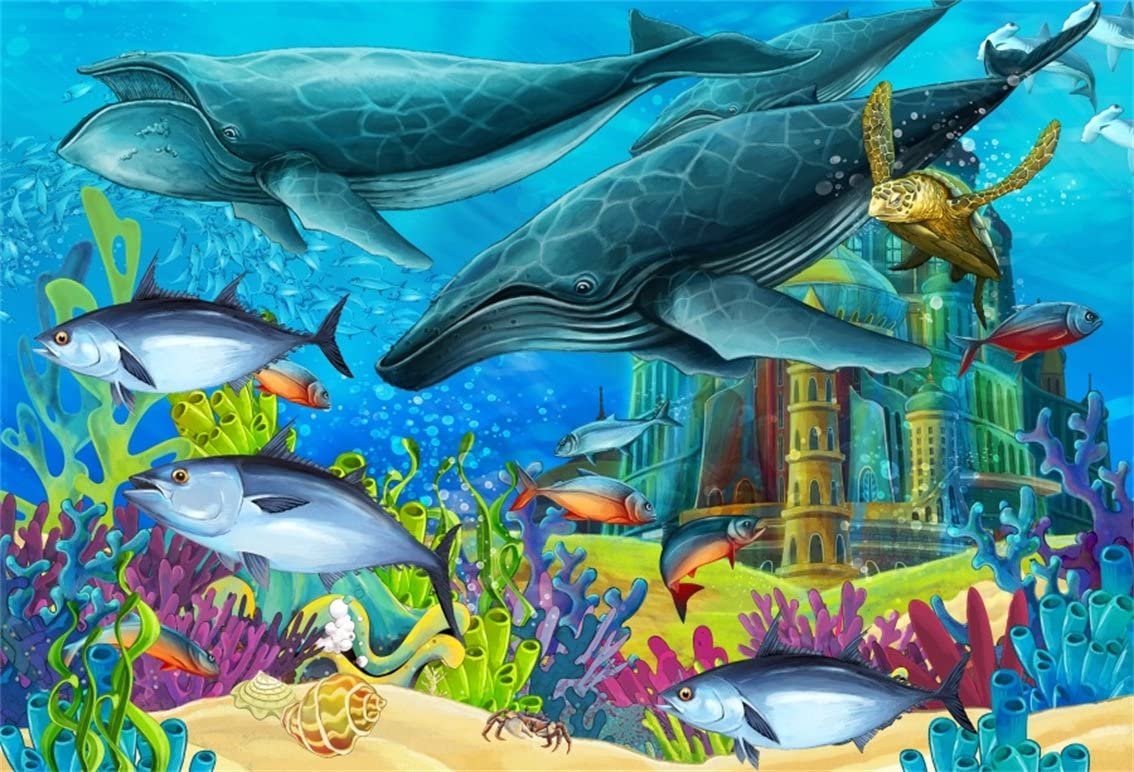 1134x772 Amazon.com : CSFOTO 6x4ft Background for Underwater Castle Photography Backdrop Blue Water Whale Fish Coral Sea Turtle Cartoon Crab Architecture Ocean Seashells Children Photo Studio Props Polyester Wallpaper : Camera & Photo
