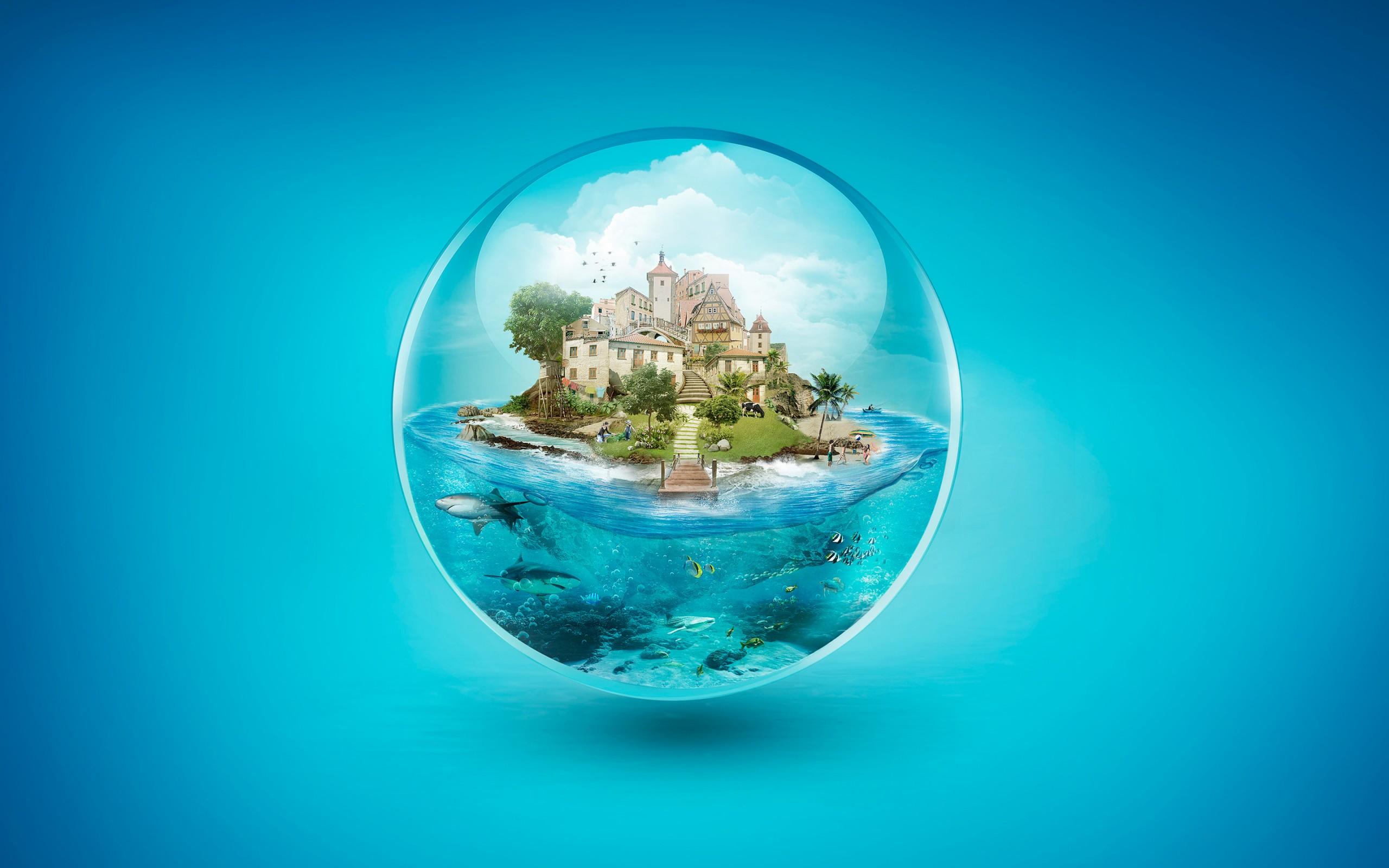 2560x1600 Download wallpaper separate world, bubble, castle, tropical island, underwater world, my world concepts for desktop with resolution 2560x1600. High Quality HD picture wallpaper