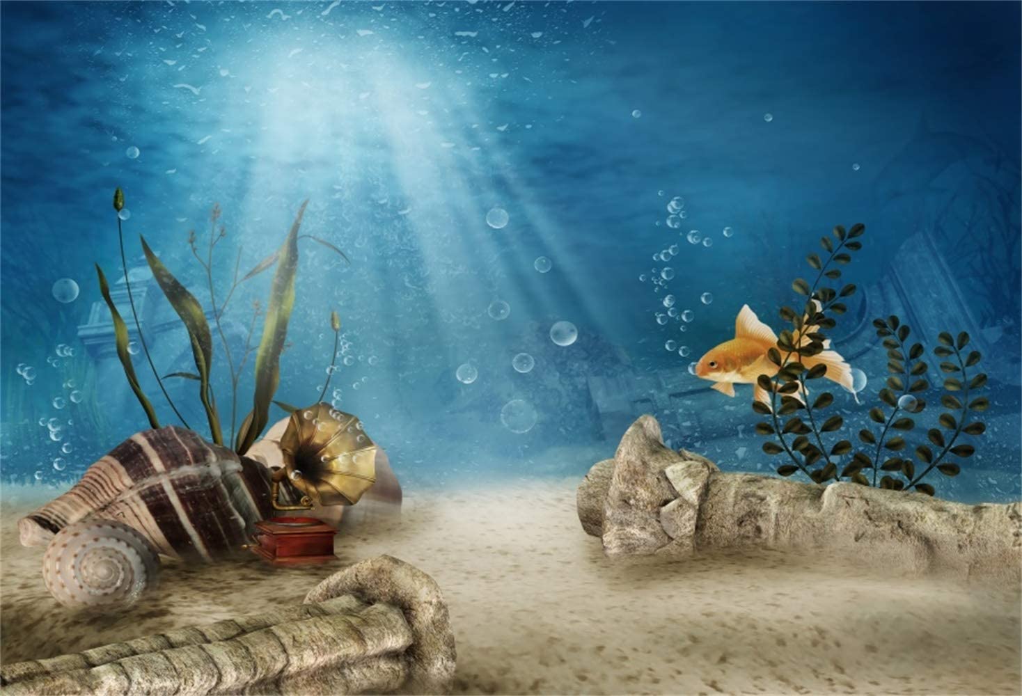 1468x1000 Amazon.com : Laeacco Magical Seabed Sea Animals Backdrop Vinyl 7x5ft Underwater Fish Shells Old Record Player Fairytale Mysterious Castle Background Child Baby Kids Birthday Party Banner Portrait Shoot Wallpaper : Camera