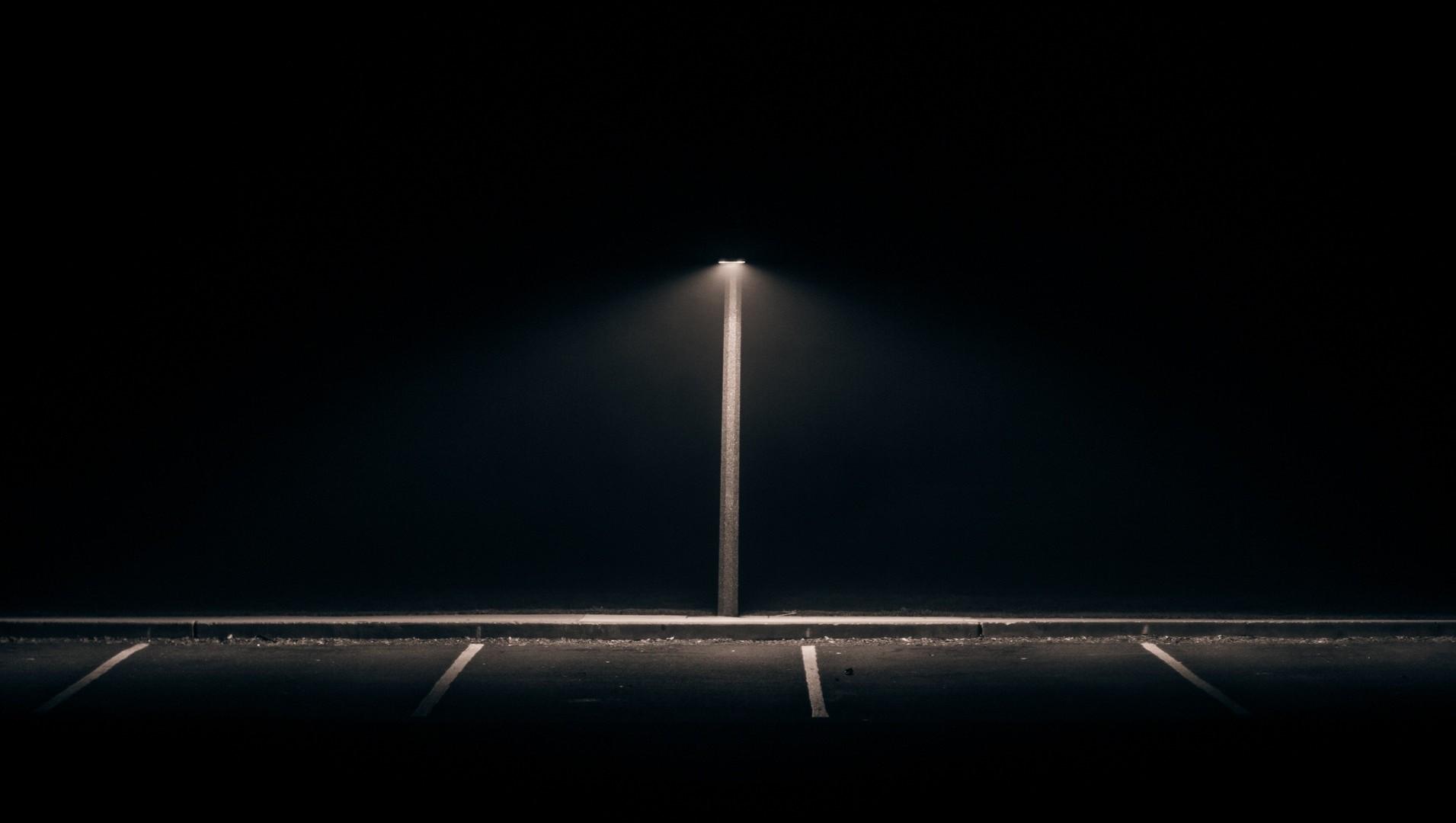 1911x1080 #parking lot, #path, #dark, #lines, #abandoned, #empty, #lamp, #street, #lights, #street light, #black background, #night, #photography, #city, #isolation, #alone, #minimalism, wallpaper. Mocah HD Wallpaper