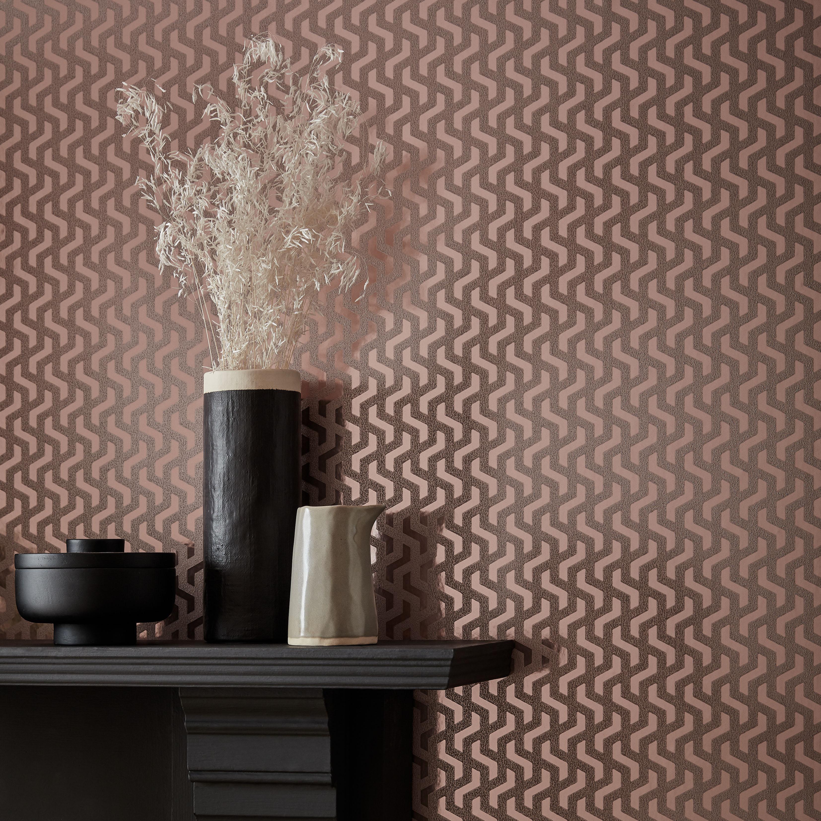 3307x3307 Rattan Rose Gold Foil Wallpaper. Willow Collection Wallcoverings