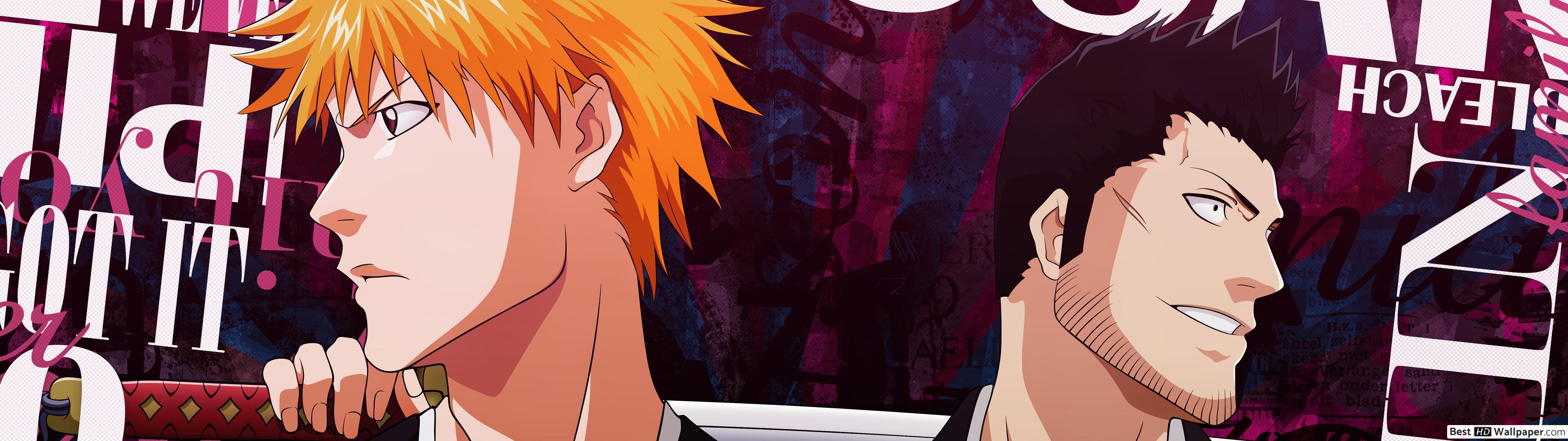 3840x1080 Ichigo Kurosaki and Isshin Kurosaki of Bleach HD wallpaper download