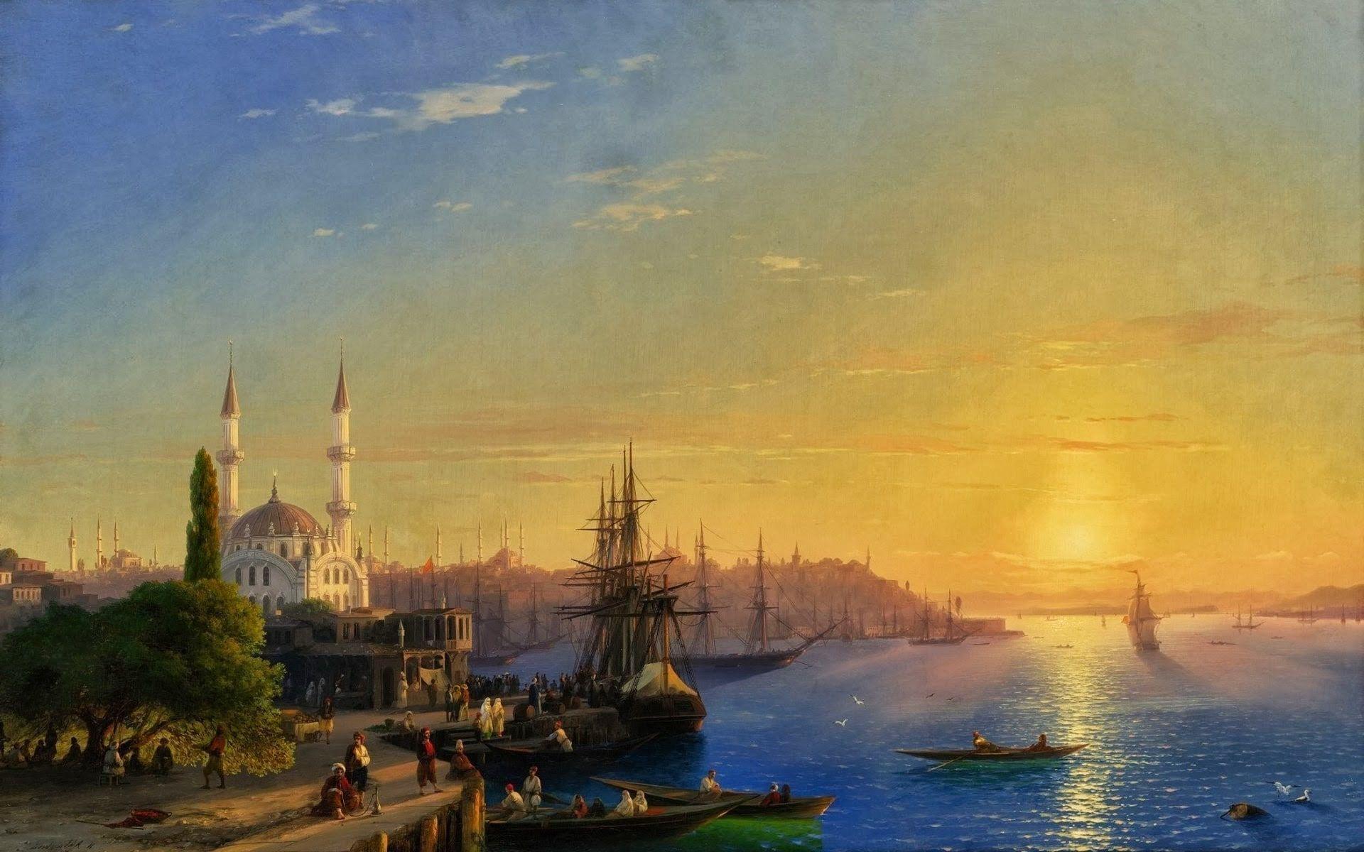 1920x1200 fantasy art painting boat coast ivan aivazovsky classic art sunset P # wallpaper #hdwallpaper #desktop. Classic art, Fantasy art, Sunset wallpaper