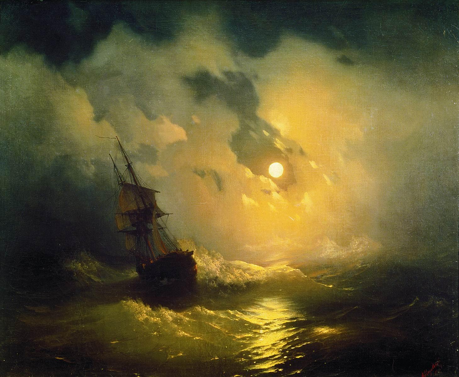 1460x1200 Classical Art Ivan Aivazovsky Sea Ship Night Waves Wallpaper:1460x1200