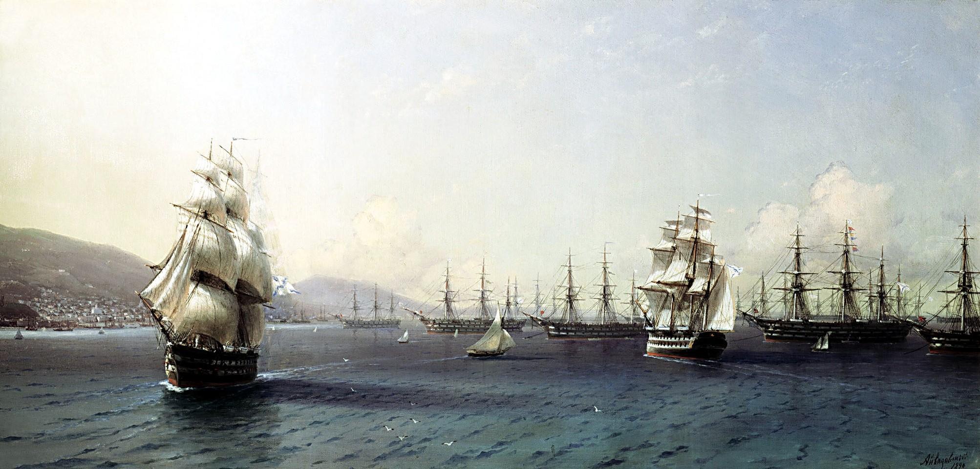 2006x960 Black Sea Fleet In The Bay Of Feodosia, Just Before The Crimean War Background HD