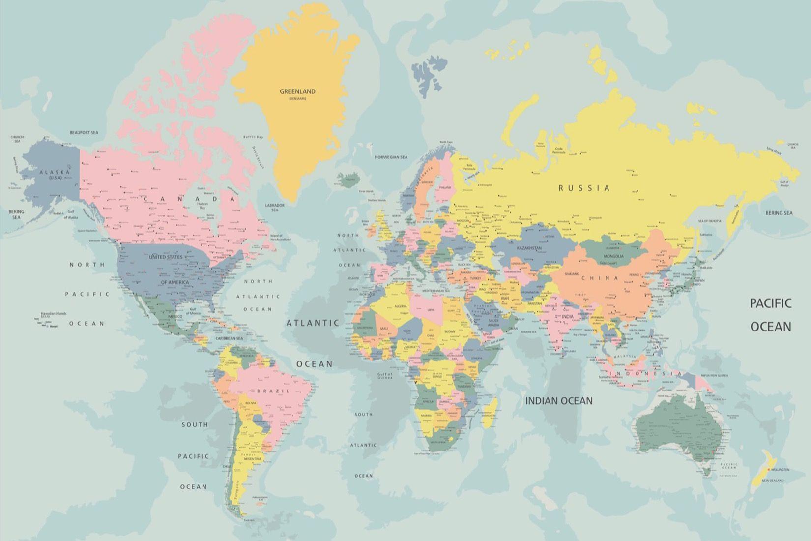 1650x1100 Pastel Map Of The World Wallpaper. MuralsWallpaper. Pastel map, World map wallpaper, Map murals