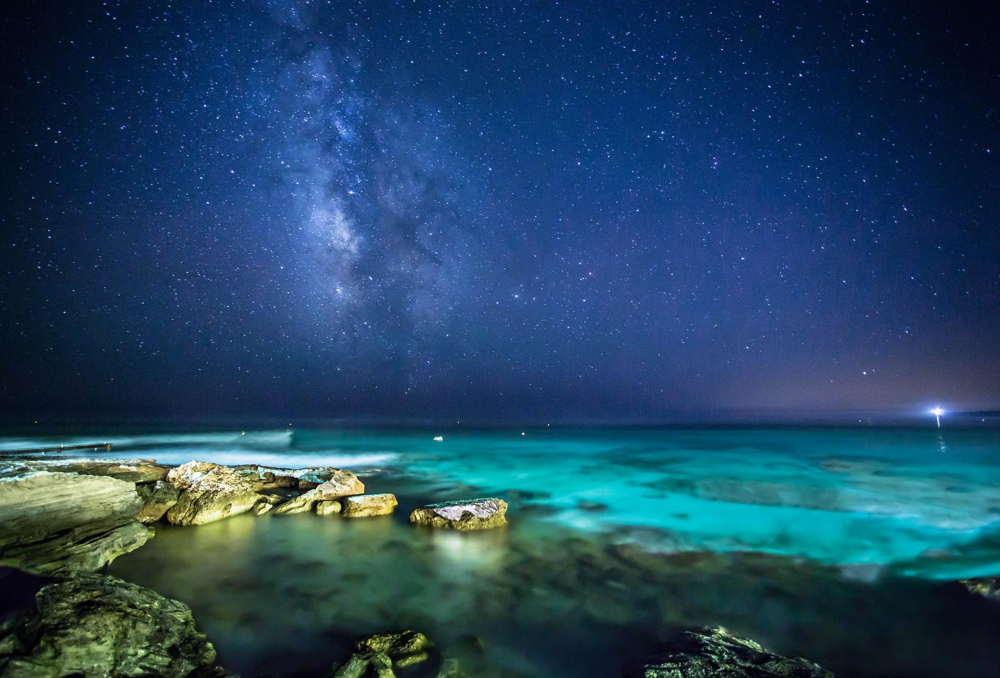 2048x1390 sea, Rocks, Night, Sky, Stars, The, Milky, Way Wallpaper HD / Desktop and Mobile Background