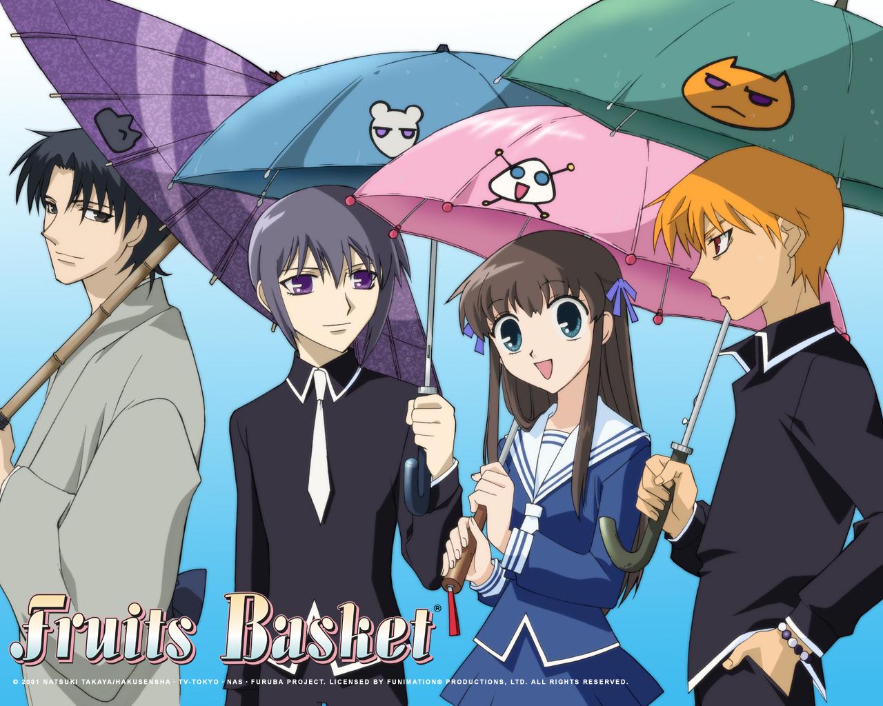 1280x1024 Fruits Basket Yuki Sohma Tohru Honda Kyo Sohma Shigure Sohma Umbrella Wallpaper:1280x1024