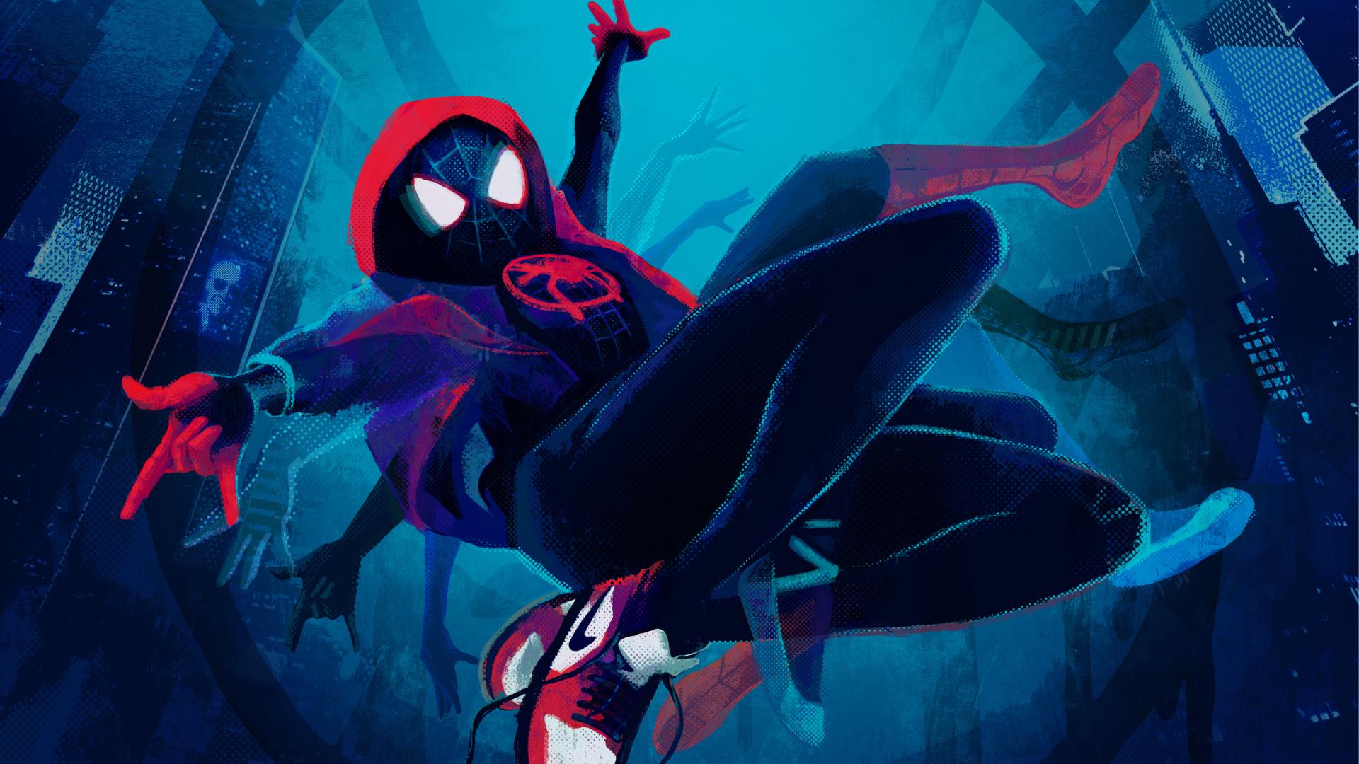 1920x1080 Download Spider Man: Into The Spider Verse, Artwork, Black Wallpaper, 1920x Full HD, HDTV, FHD, 1080p