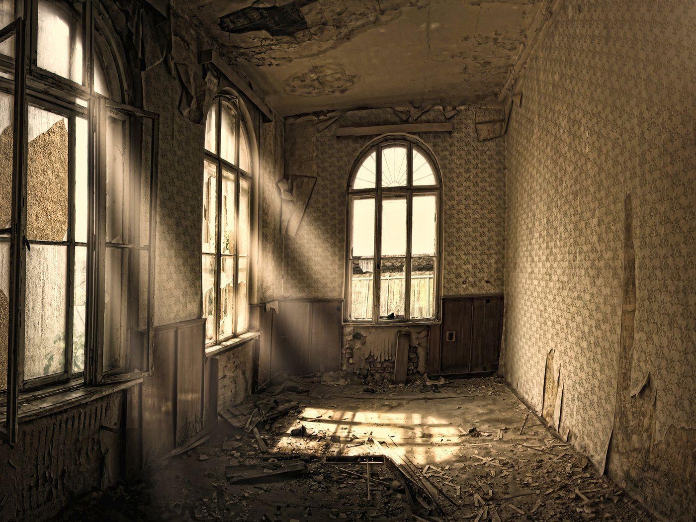 1400x1050 Download wallpaper 1400x1050 building, old, room, ruin, windows standard 4:3 HD background