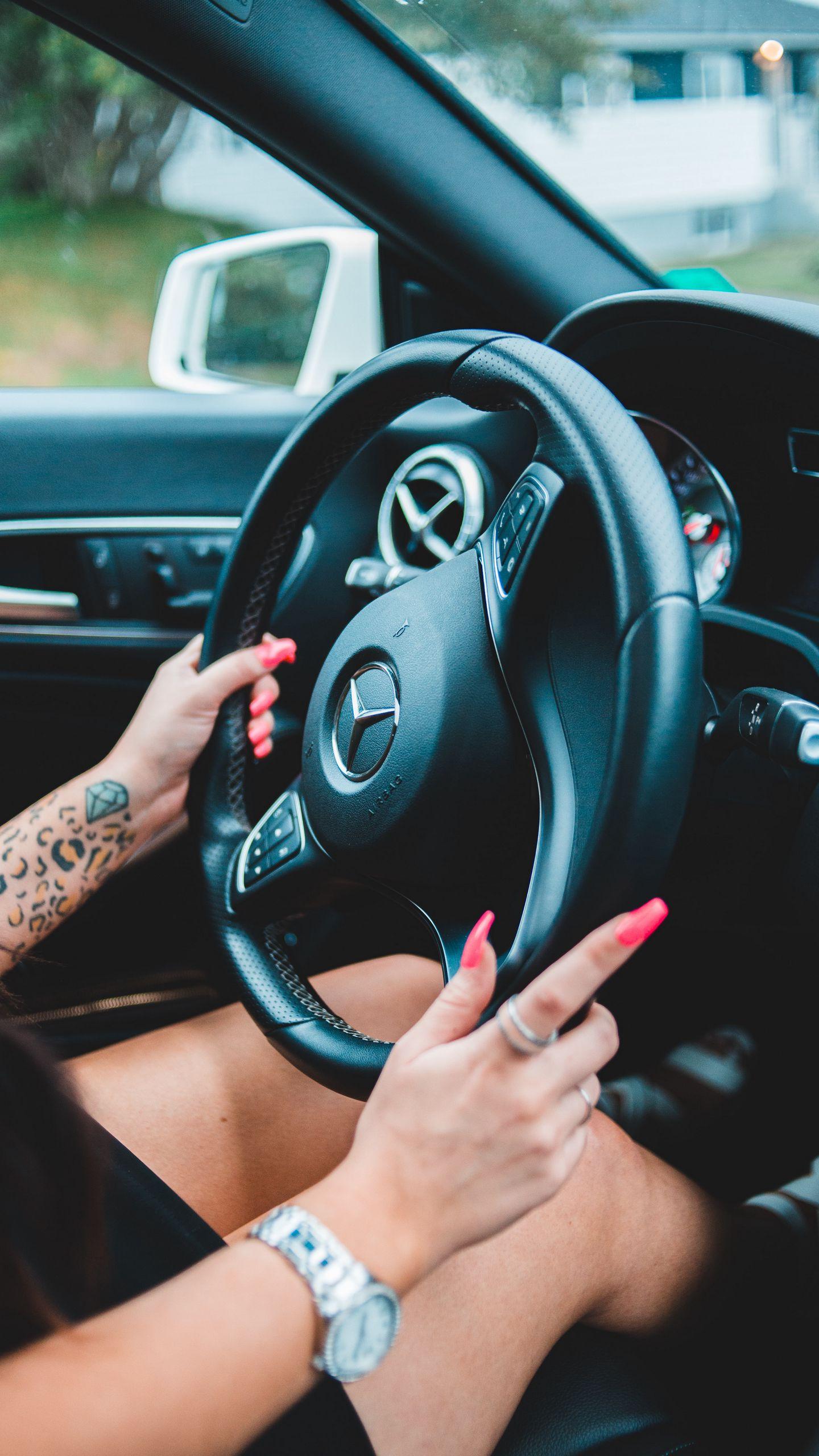 1440x2560 Download wallpaper 1440x2560 mercedes benz, car, steering wheel, hands, tattoo, girl qhd samsung galaxy s s edge, note, lg g4 HD background