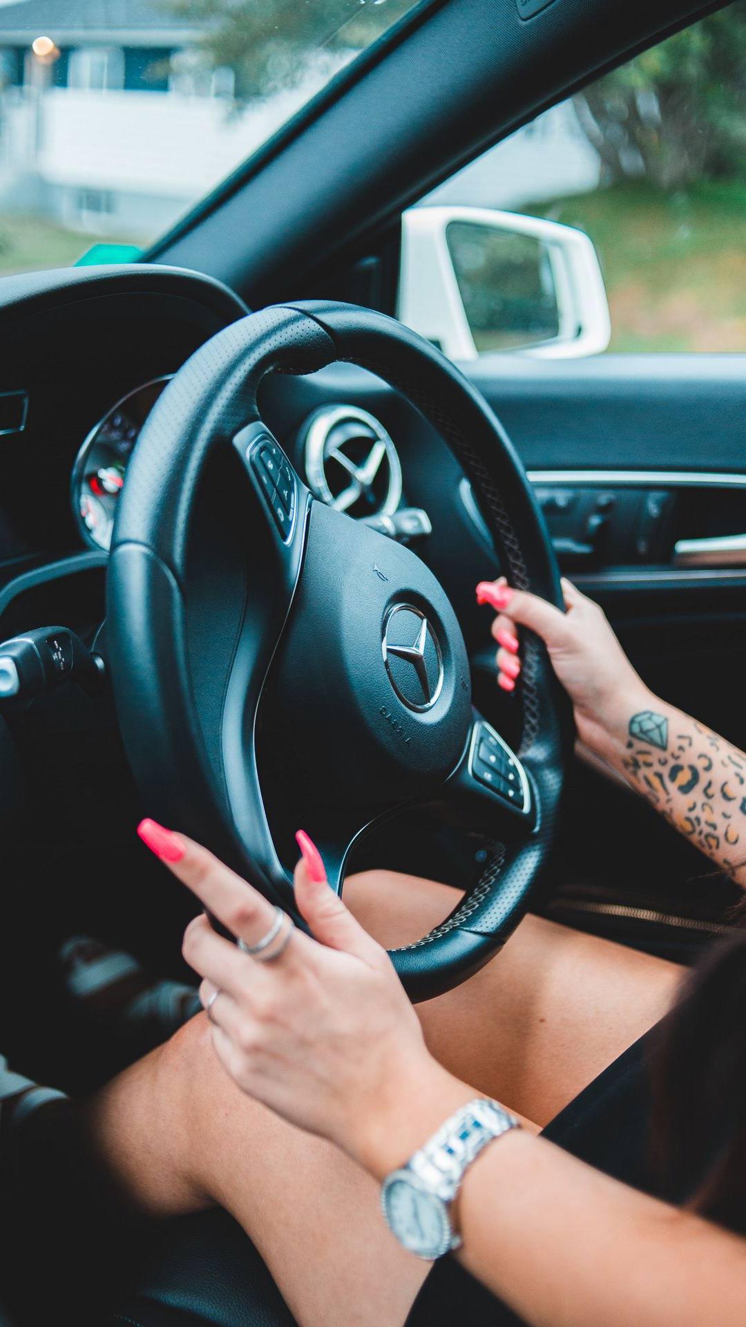 1080x1920 Mercedes Benz, Car, Tattoo, Girl, Hands