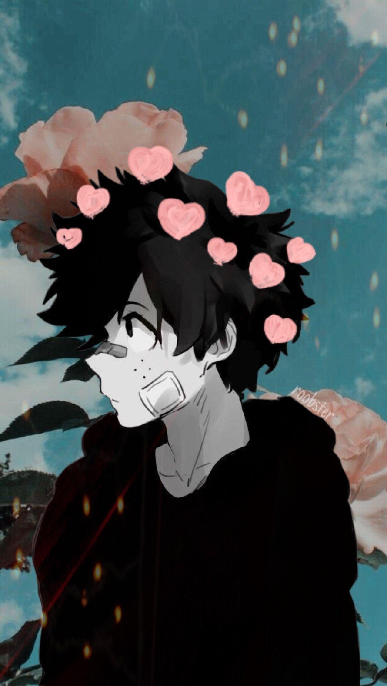 1242x2204 wallpaper another, illustration, cartoon, anime, black hair, flower, plant, art, animation, blossom