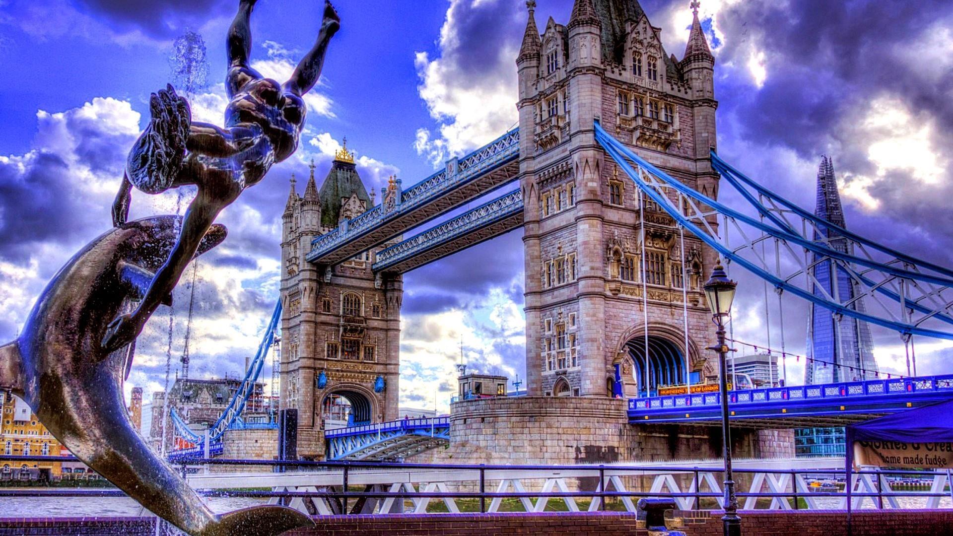 1920x1080 1920x Girl With A Dolphin Fountain & Tower Bridge