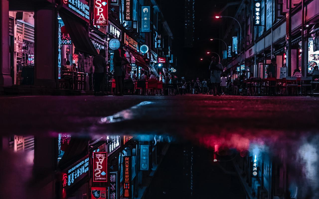 1280x800 Asia Neon City Lights Reflections 720P HD 4k Wallpaper, Image, Background, Photo and Picture