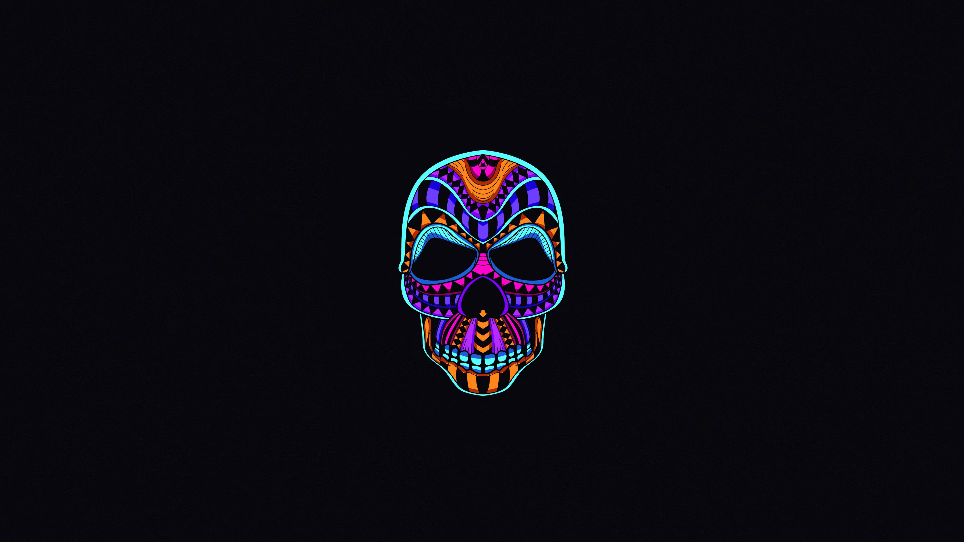 3840x2160 Neon Color Minimalist Skull Wallpaper