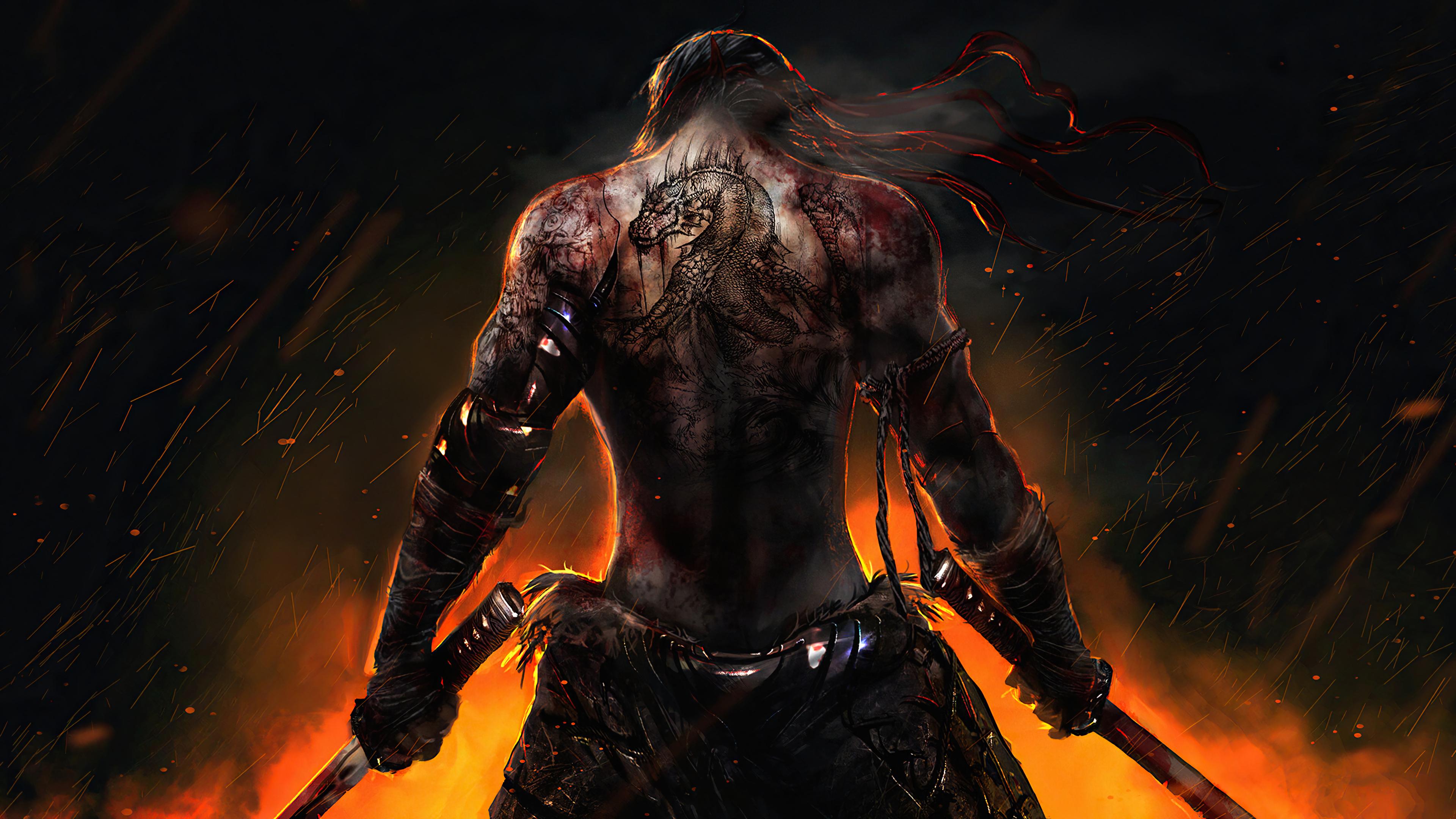 3840x2160 Warrior Back Tattoo Katana Laptop Full HD 1080P HD 4k Wallpaper, Image, Background, Photo and Picture