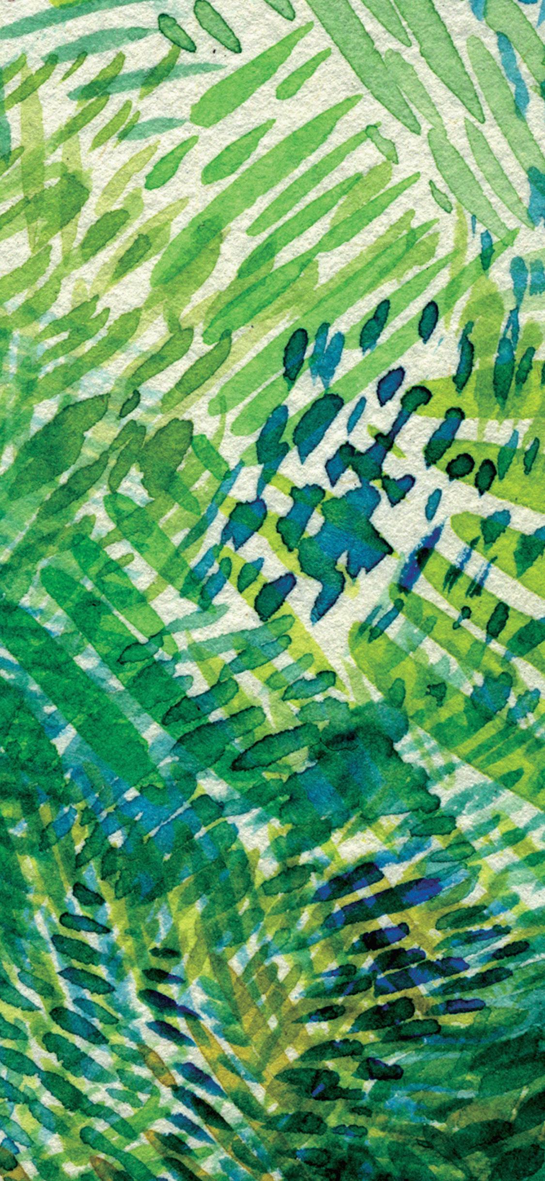 1125x2436 iPhoneXpapers art green blue watercolor pattern