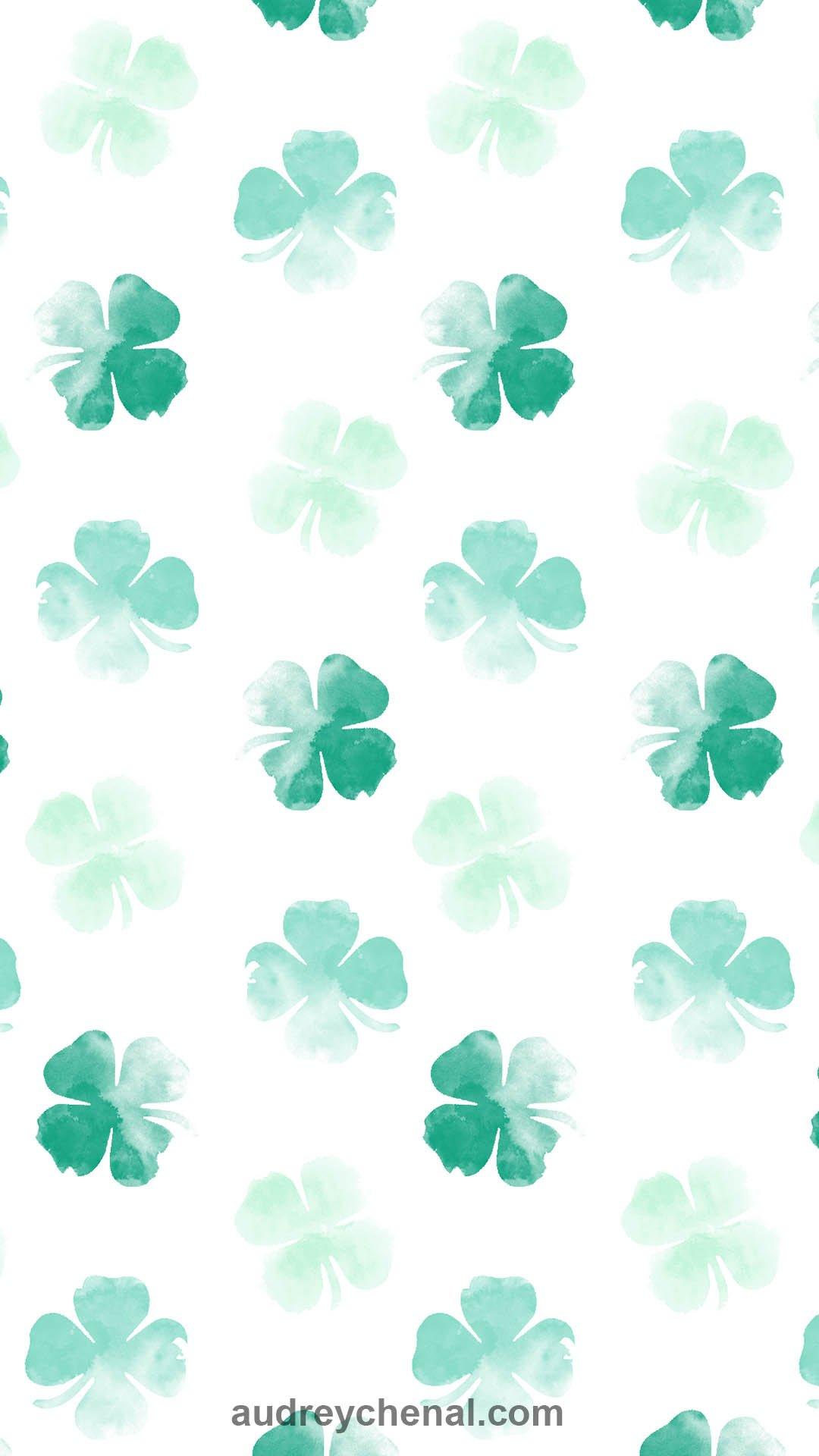 1080x1920 St Patrick Lucky Green Watercolor Shamrock Clovers HD Wallpaper