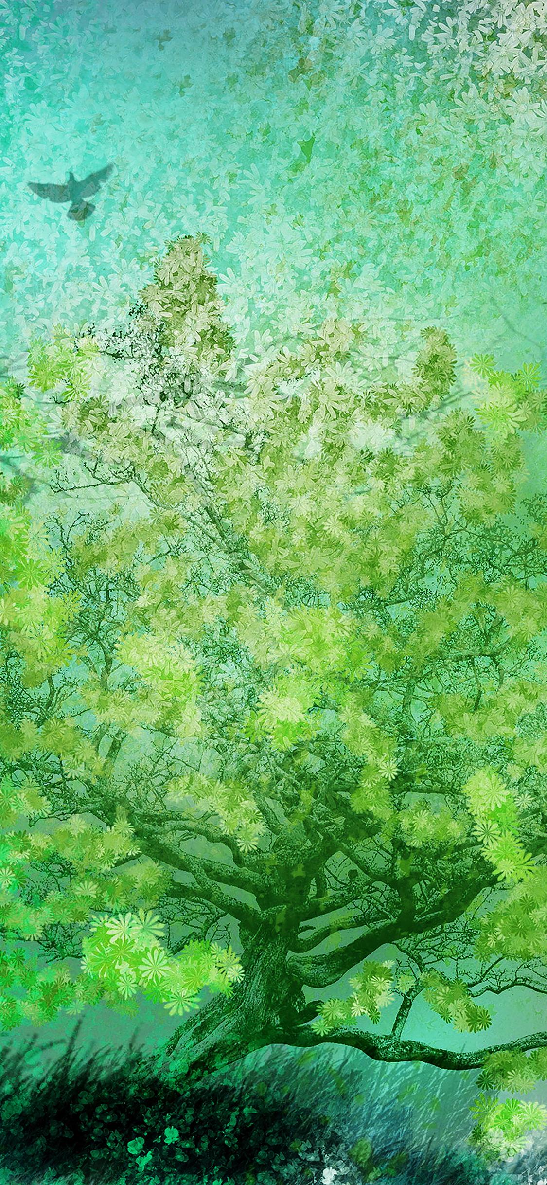 1125x2436 iPhone X wallpaper. flower spring art green illust happy