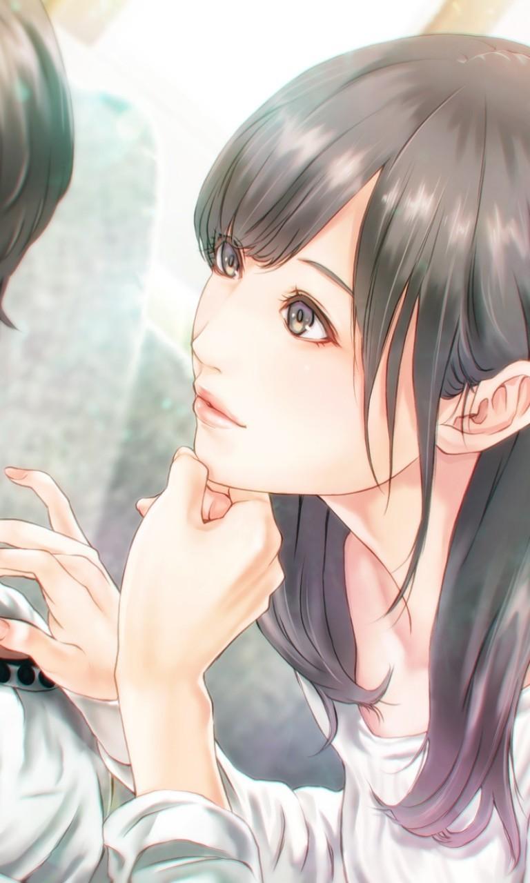 768x1280 Anime Couple, Romance, Semi Realistic, Cute, Brown Sweet Couple Anime