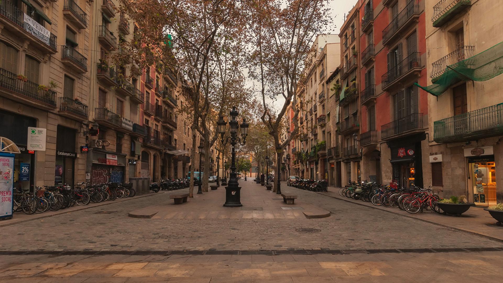 1920x1080 Picture Barcelona Spain Street Street lights Houses Cities 1920x1080
