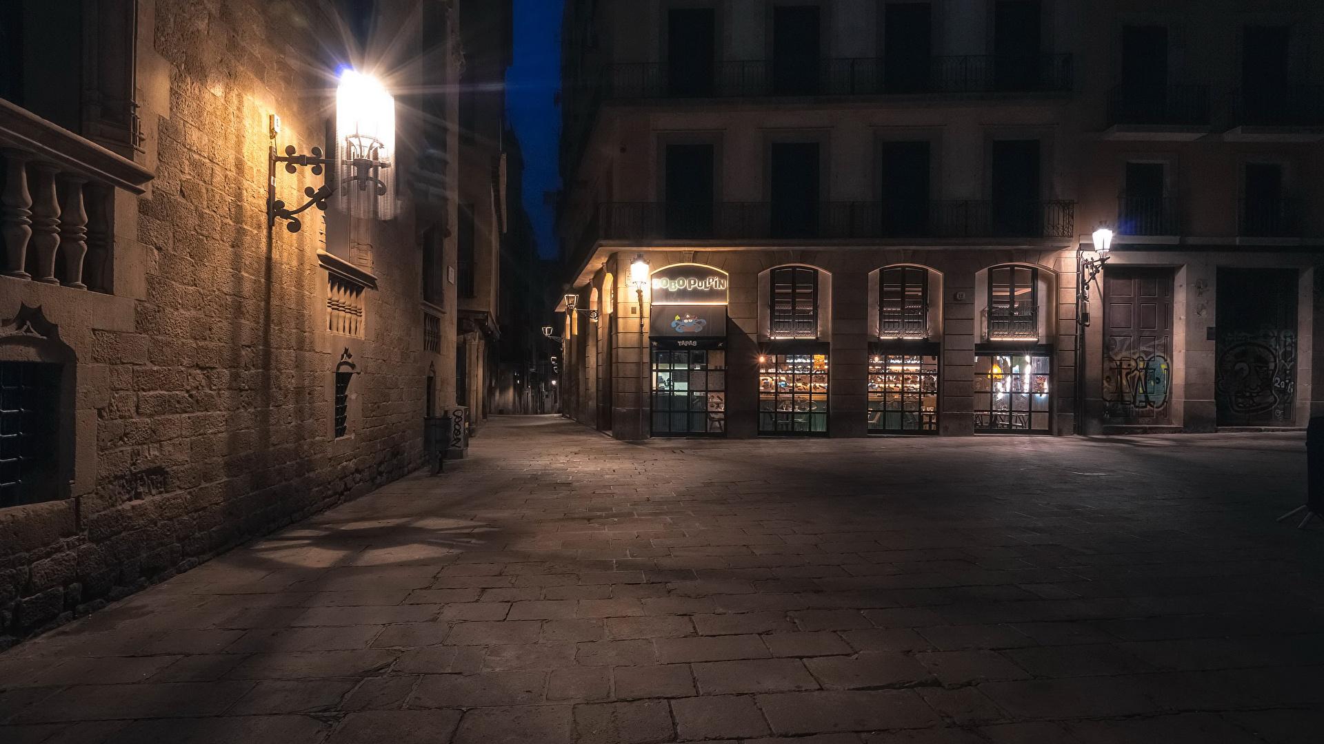 1920x1080 Picture Barcelona Spain Street Night Street lights Cities 1920x1080