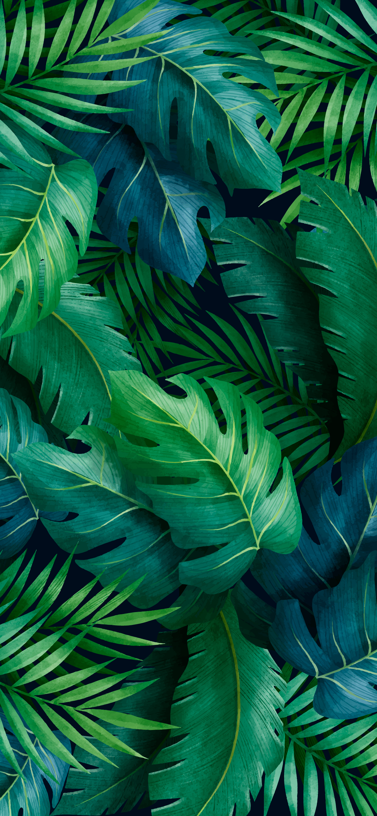1205x2609 TROPICAL AESTHETIC GREEN LEAVES WALLPAPER HD 4K