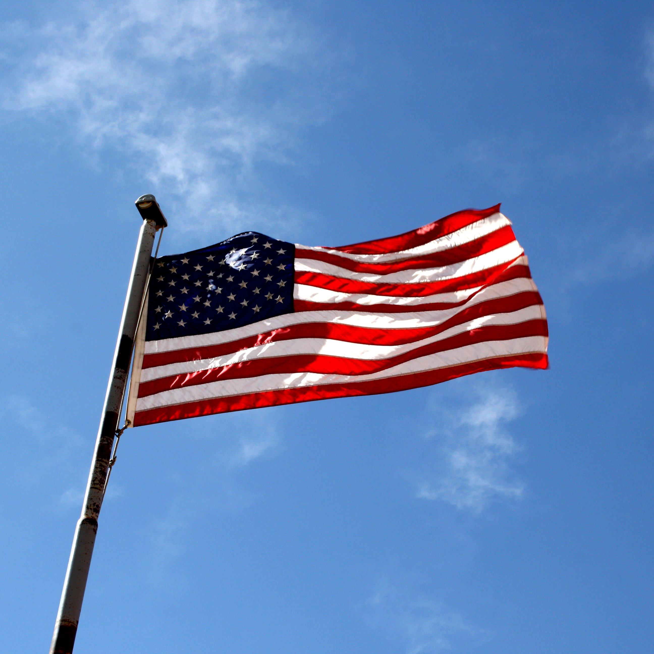 2592x2592 American Flag against Blue Sky Picture. Free Photograph. Photo Public Domain