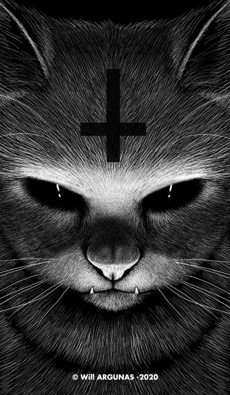 794x1360 Phone WALLPAPER Download Cat Will Argunas Art. Satanic cat, Scary wallpaper, Horror wallpaper hd