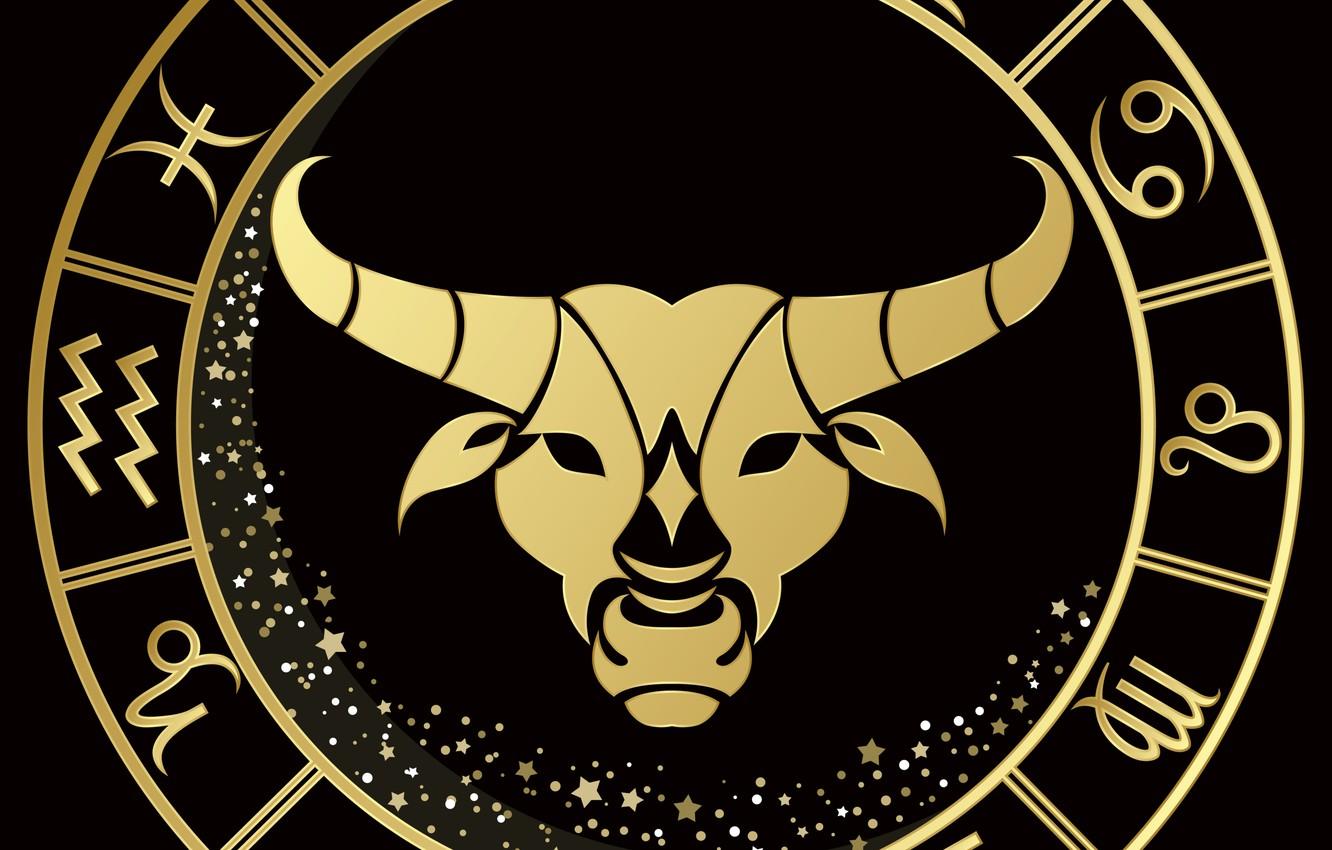 1332x850 Wallpaper round, black background, zodiac sign, Taurus image for desktop, section разное
