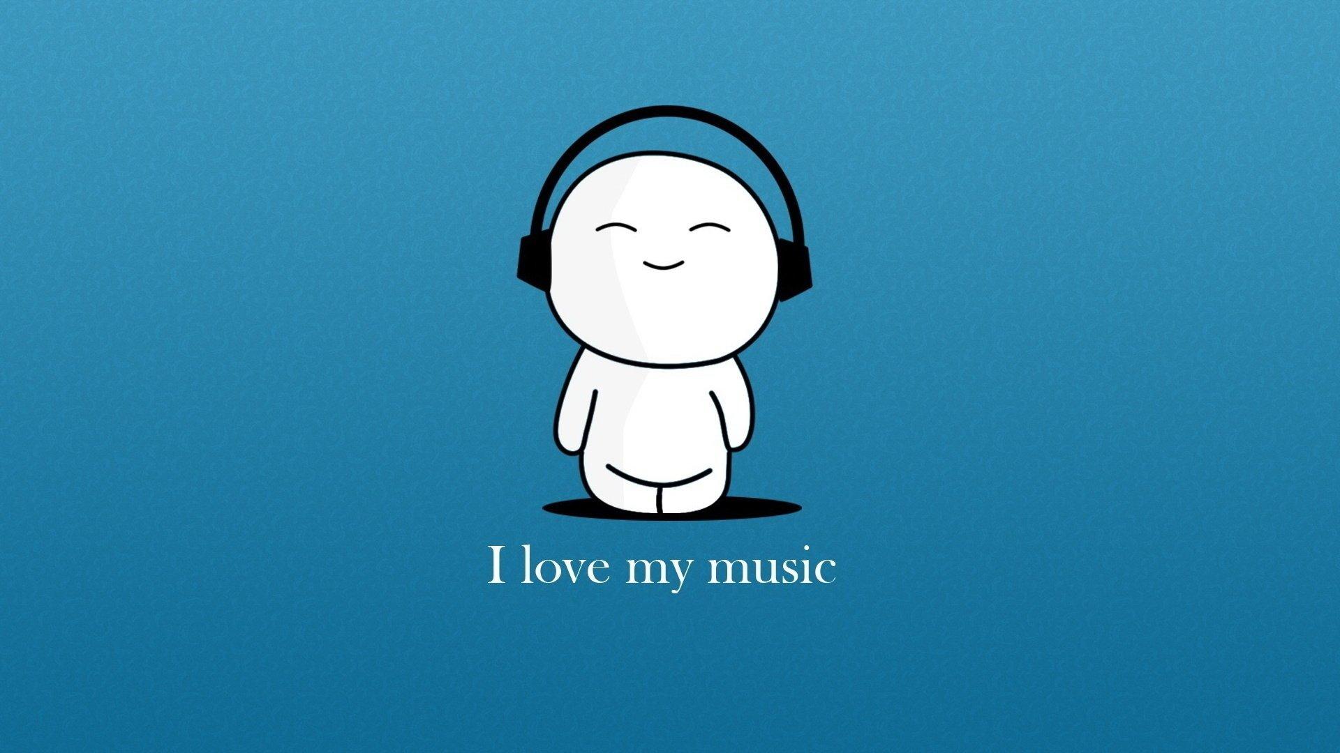 1920x1080 I love music minimalism melody headphones the inscription blue background crank HD wallpaper