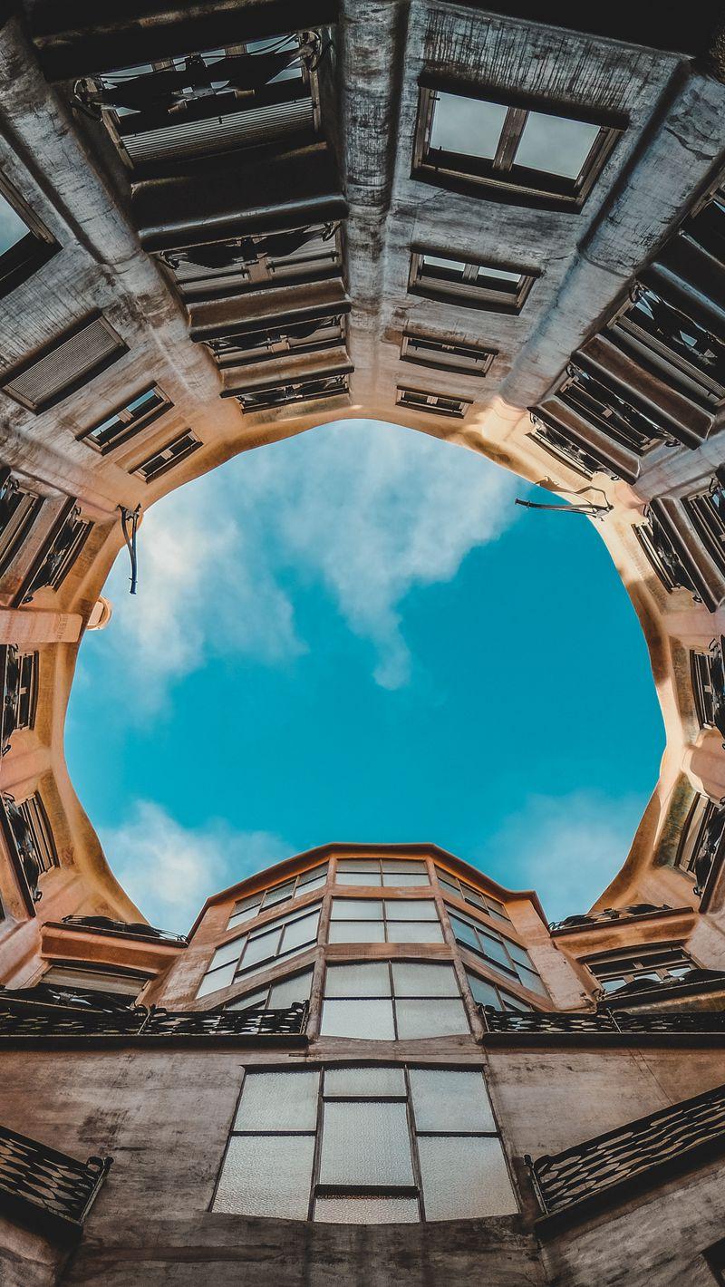 800x1420 Download Wallpaper 800x1420 Building, Facade, Bottom View, Sky, Barcelona, Spain Iphone Se 5s 5c 5 For Parallax HD Background