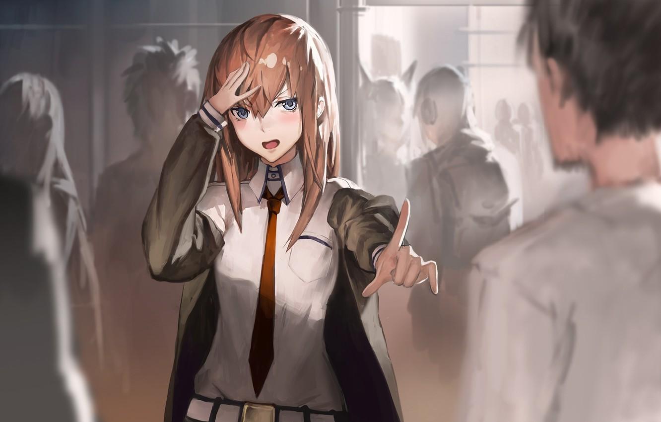 1332x850 Wallpaper girl, anime, art, tie, guy, makise kurisu, okabe rintarou, steins; gate, twh, aituoku image for desktop, section сёдзё