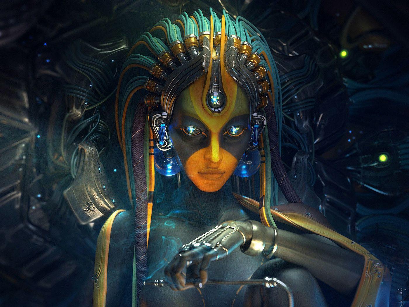 1400x1050 Download wallpaper 1400x1050 digital art, woman, cyborg standard 4:3 HD background