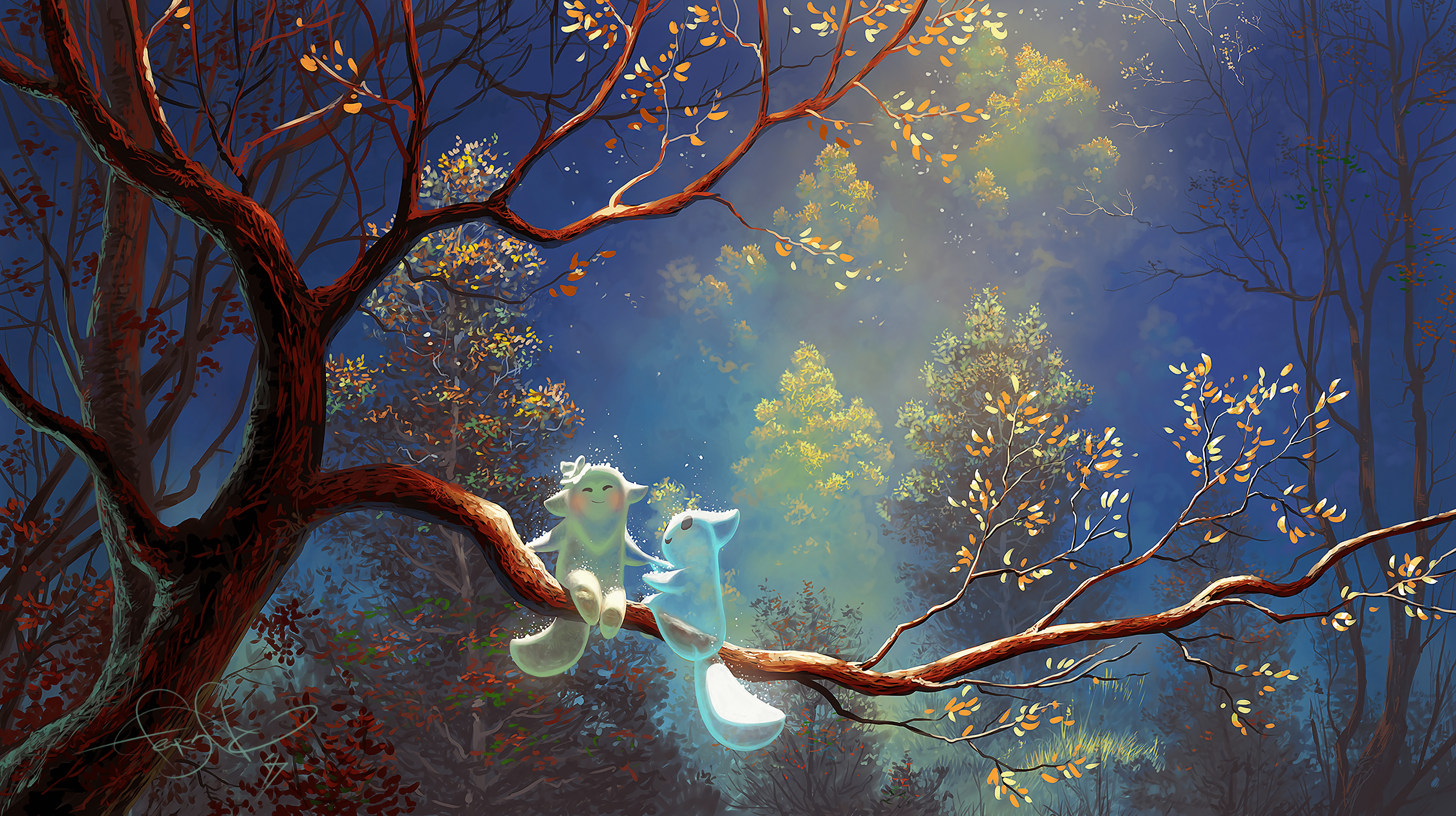 3823x2143 Wallpaper Animals, Tree, Branch, Magic, Art, Fantasy Spirit Fantasy Art
