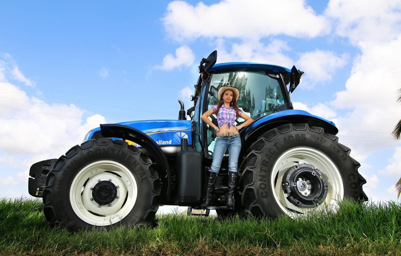1332x850 Wallpaper girl, jeans, tractor, farmer image for desktop, section ситуации