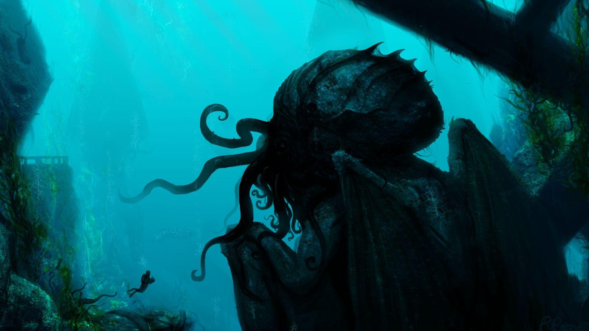 1920x1080 monster wallpaper (1920x1080). Scary ocean, Underwater wallpaper, Cthulhu