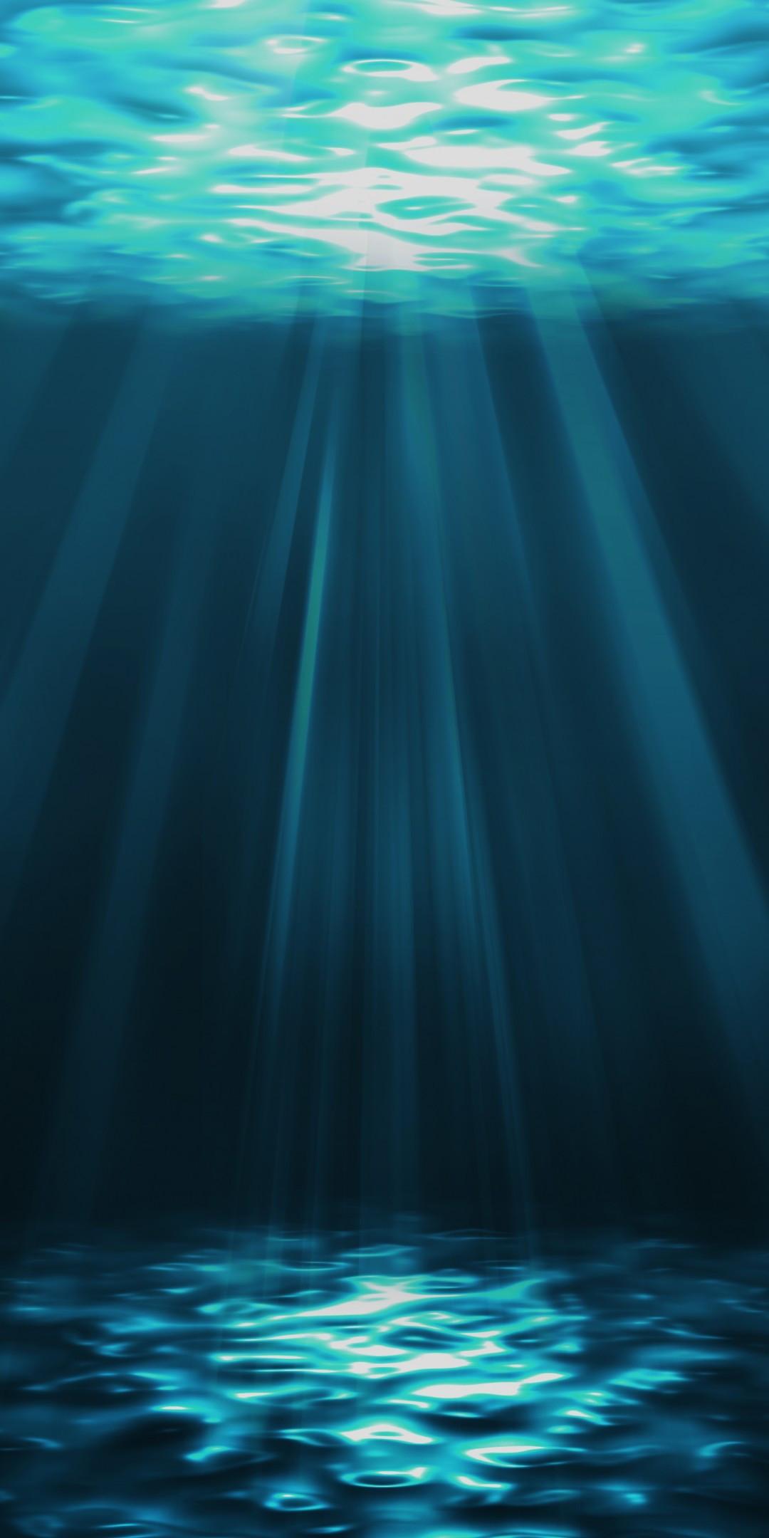 1080x2160 Download 1080x2160 Underwater, Digital Art, Light, Rays Wallpaper for Huawei Mate 10