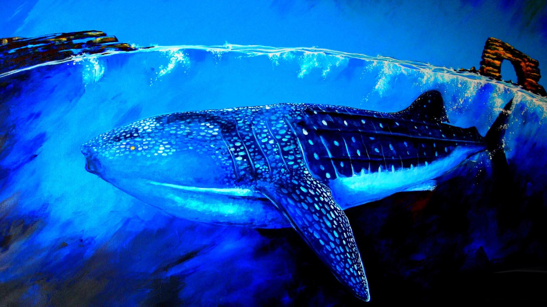 1920x1080 Wallpaper Whale Shark, underwater, art, Animals