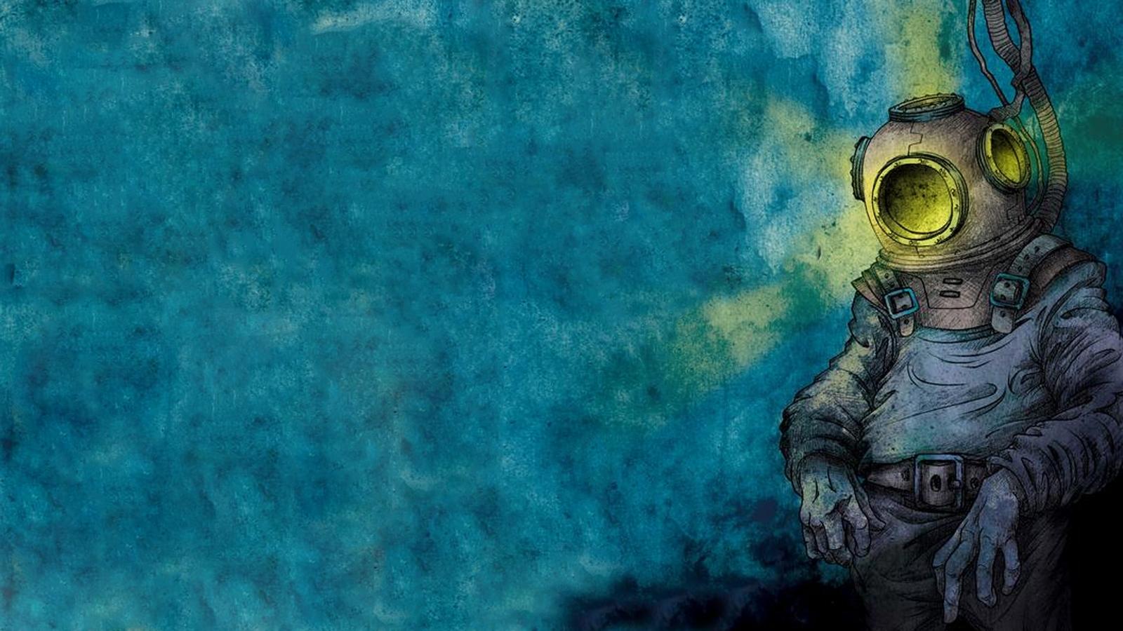 1600x900 px artwork Diver underwater