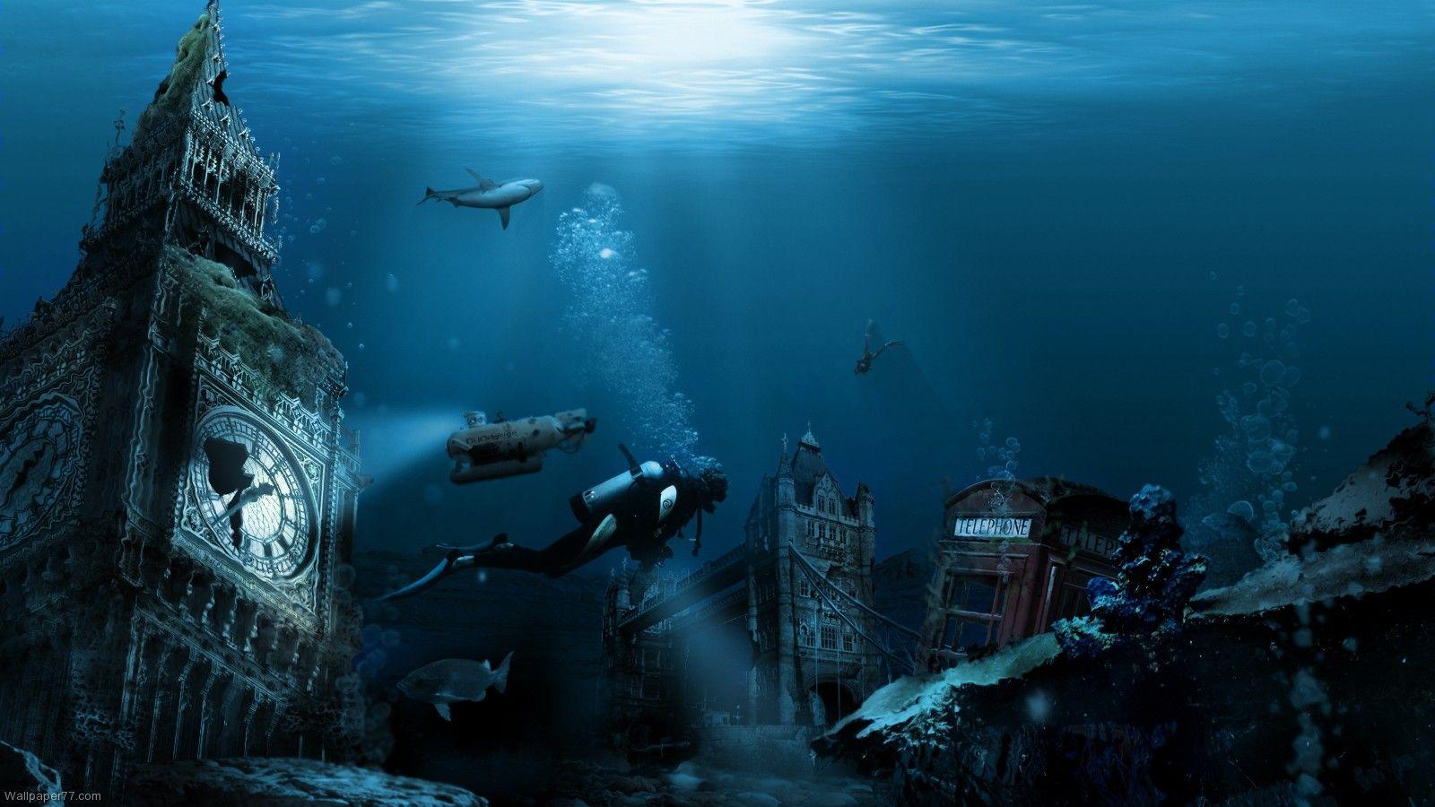 1600x900 Underwater city, Under the ocean, Underwater art