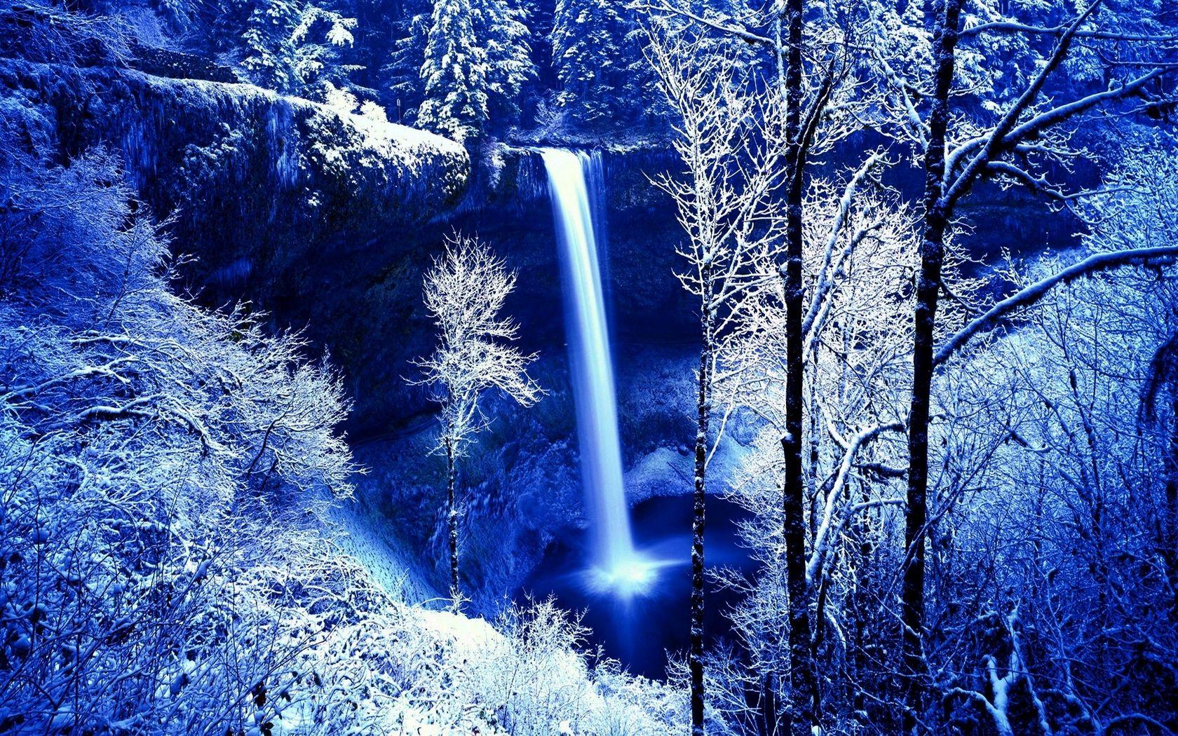 1680x1050 Download wallpaper 1680x1050 winter, rock, falls, frost, snow, trees, dark, cold, color widescreen 16:10 HD background