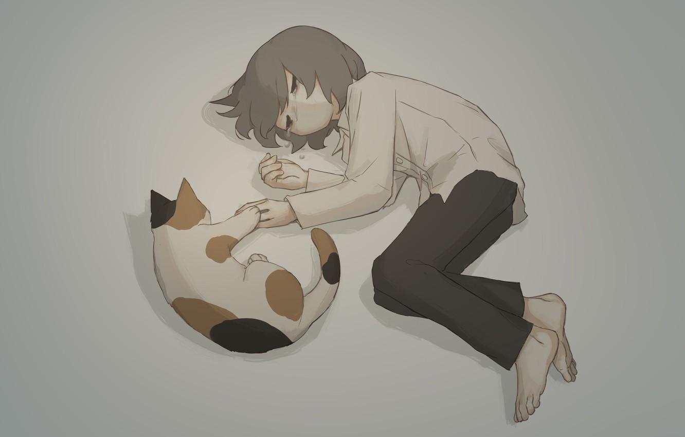 1332x850 Wallpaper cat, boy, tears image for desktop, section арт