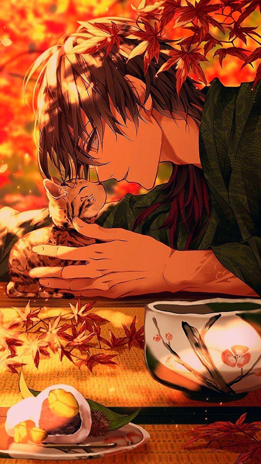 1060x1884 Cat Cute Anime Boy Wallpaper HD