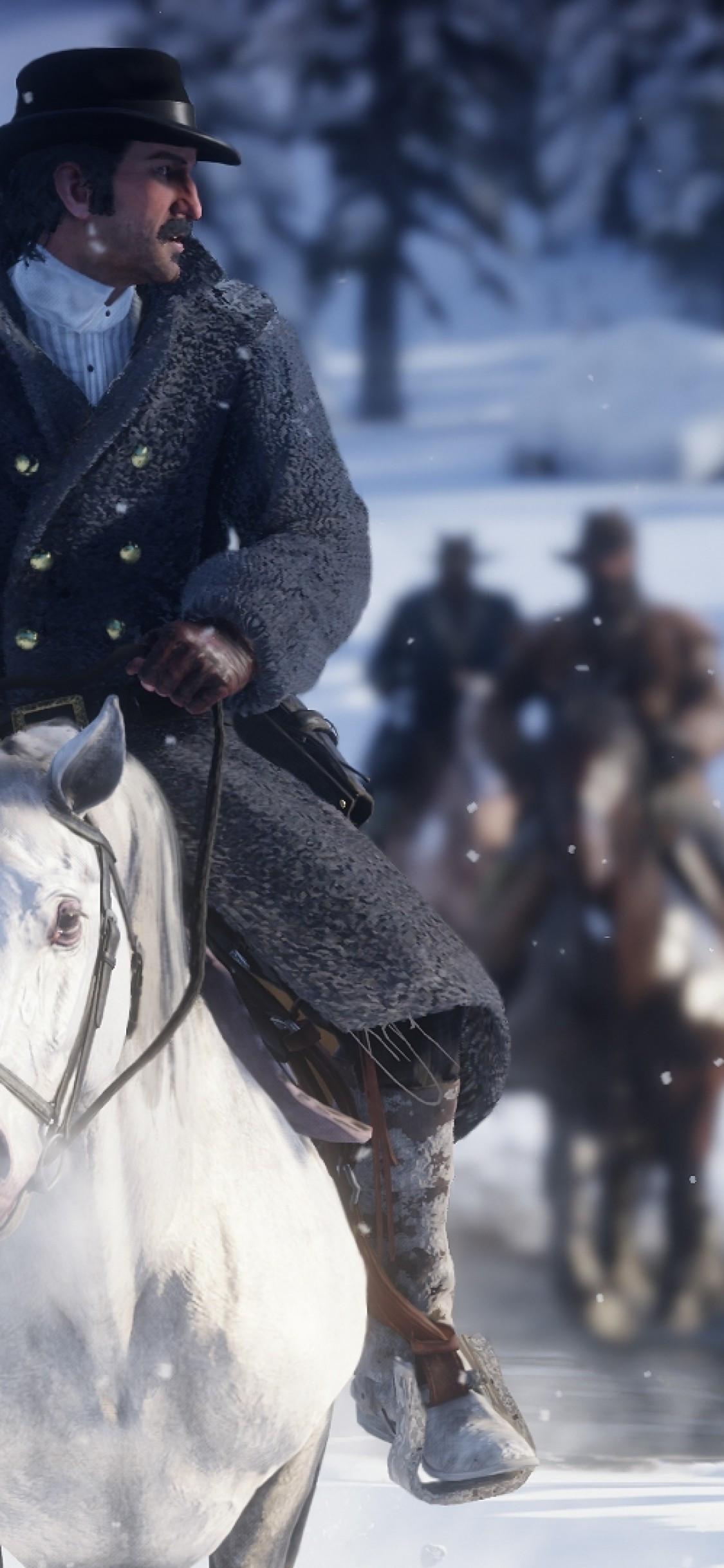 1125x2436 Download 1125x2436 Red Dead Redemption Snow, Horse, Cowboys, Western Wallpaper for iPhone 11 Pro & X