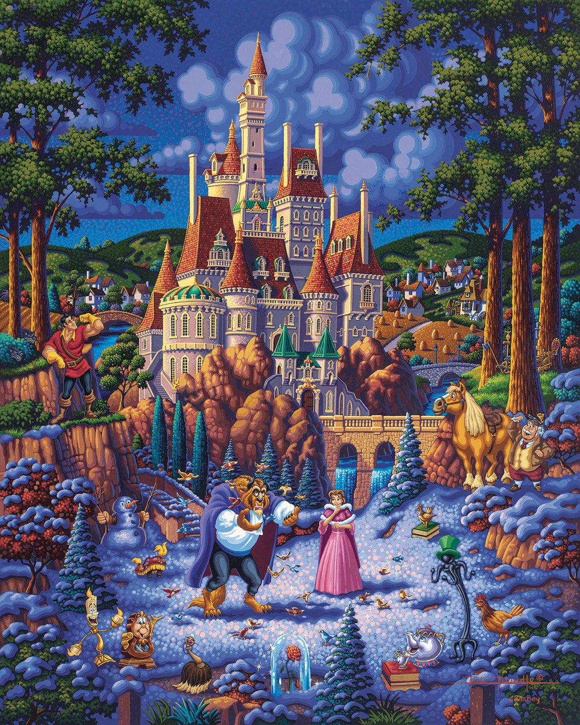1152x1440 Disney Beauty and the Beast Finding Love Dowdle Folk Art Limited Edition Painting. Disney beauty and the beast, Disney art, Kinkade disney