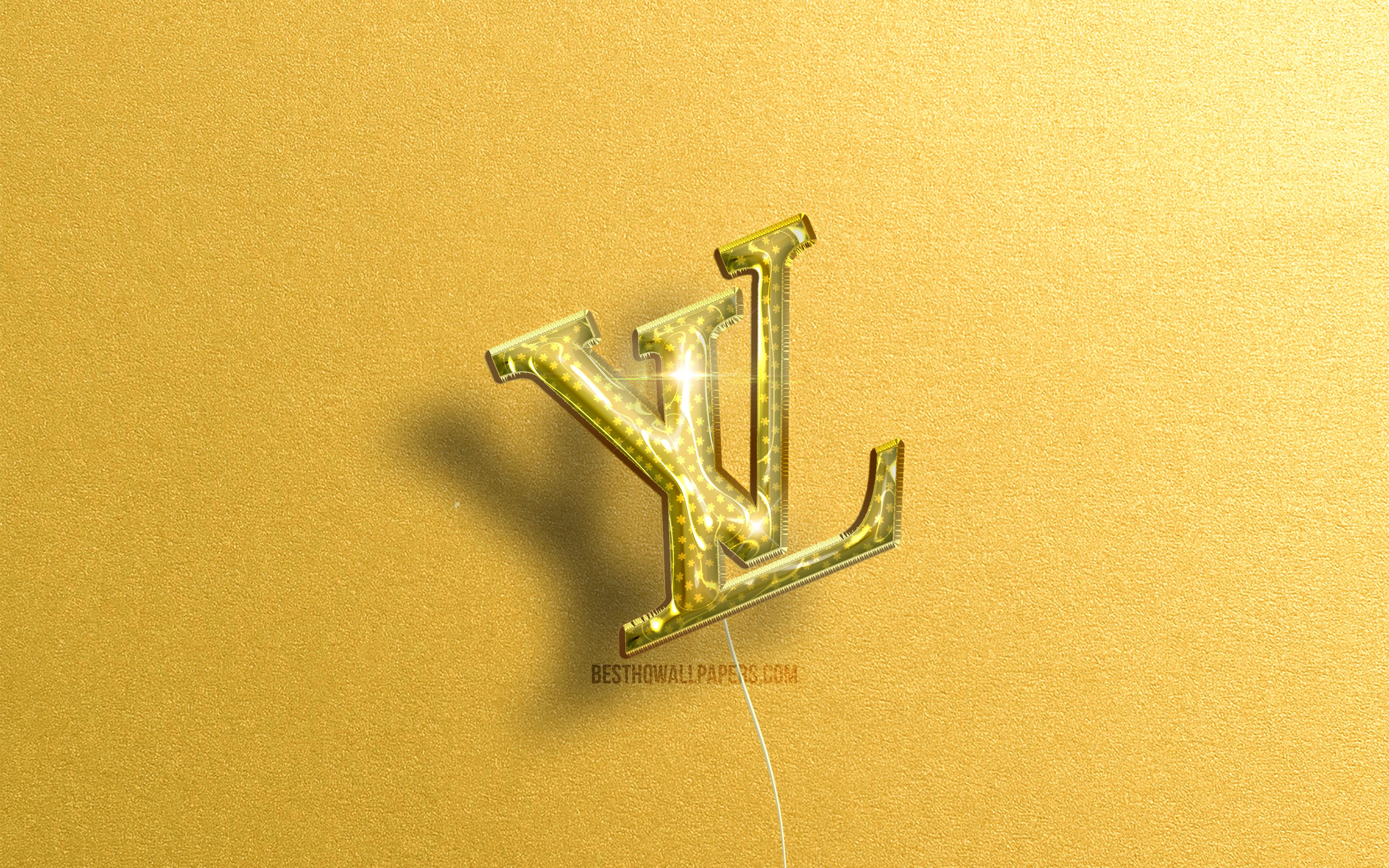 Louis Vuitton logo, violet realistic balloons, Louis Vuitton 3D