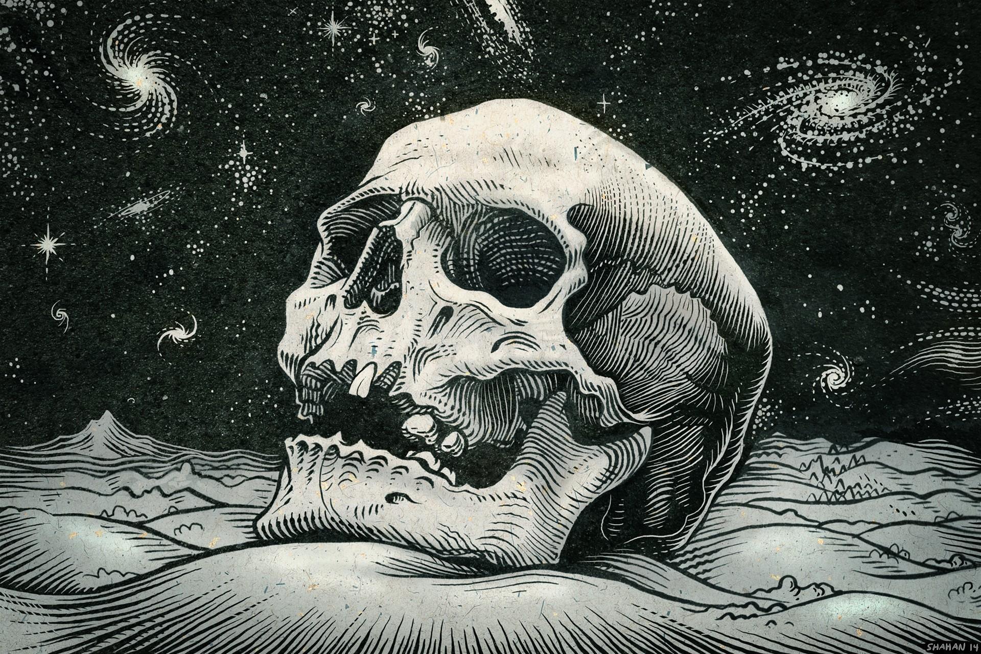 1920x1280 Skull, Bw, Artwork wallpaper